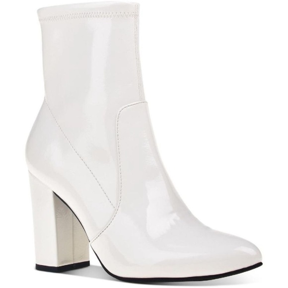 Wild Pair Womens Becci White Patent Zipper Pointed Toe Booties Shoes white 5M - Picture 2 of 9